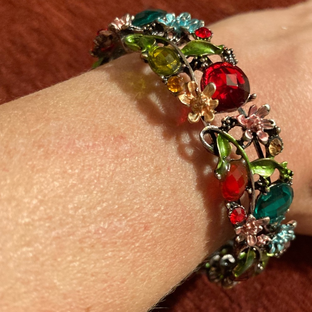 Vintage Multicolor Rhinestone Hinged Bracelet